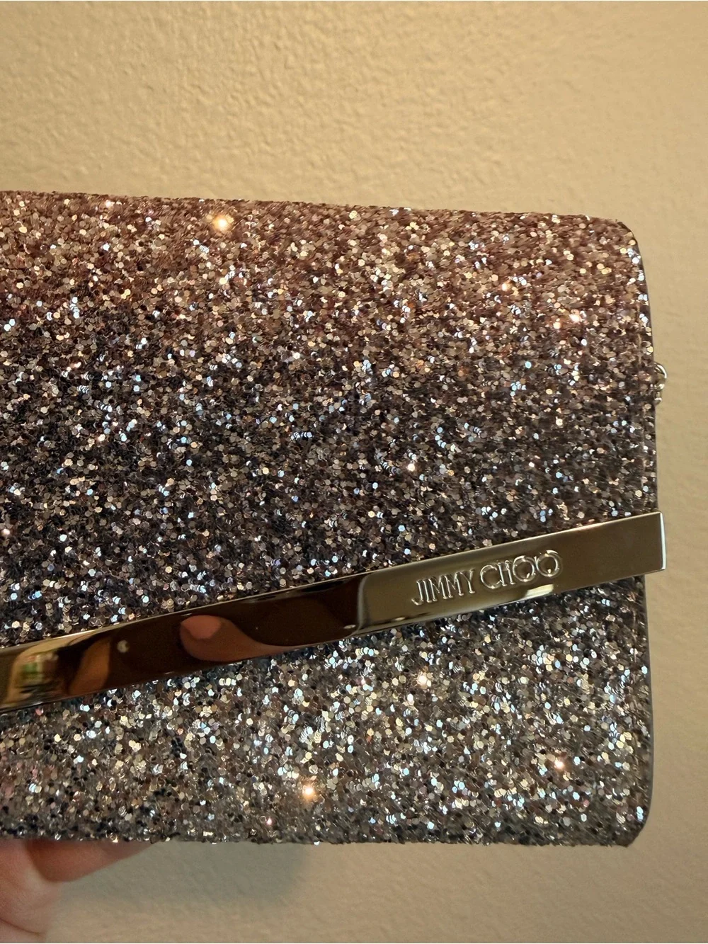 Jimmy Choo Emmie Clutch/ Crossbody Bag in Ballet Pink/ Silver/ Anthracite
